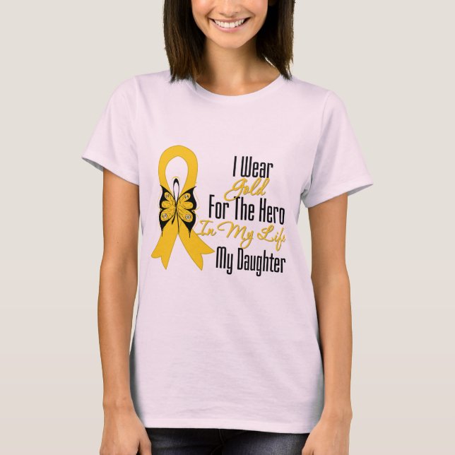 Childhood Cancer Ribbon My Hero My Daughter T-Shirt (Front)