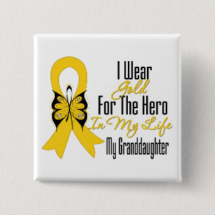 Childhood Cancer Ribbon My Hero My Granddaughter 15 Cm Square Badge