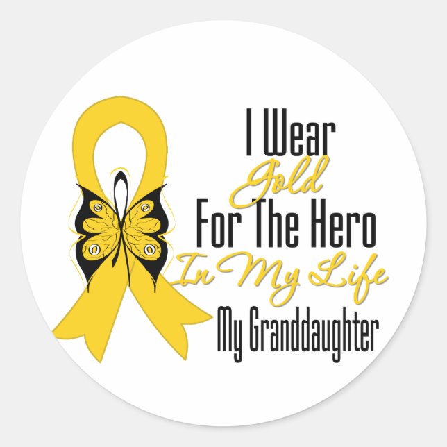 Childhood Cancer Ribbon My Hero My Granddaughter Classic Round Sticker (Front)