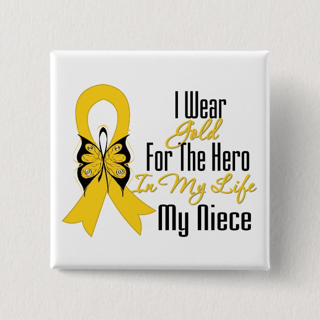 Childhood Cancer Ribbon My Hero My Niece 15 Cm Square Badge (Front)