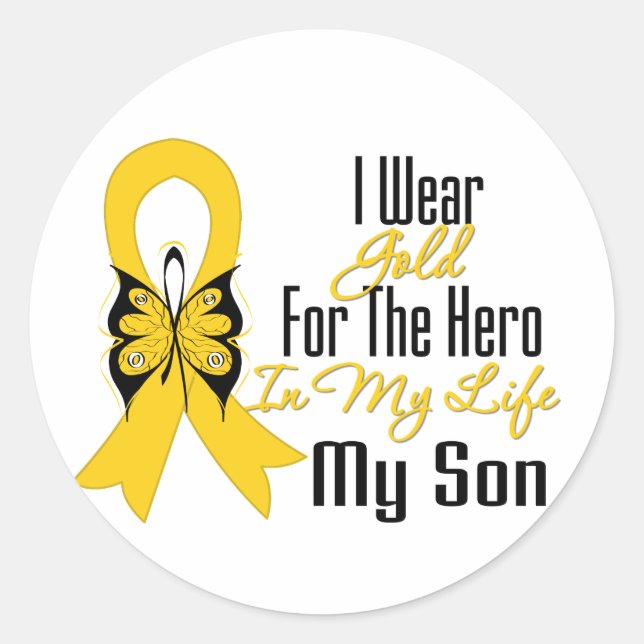 Childhood Cancer Ribbon My Hero My Son Classic Round Sticker (Front)