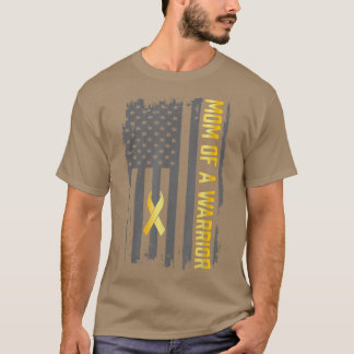 Childhood Cancer Usa Flag Mum of a Warrior Childho T-Shirt