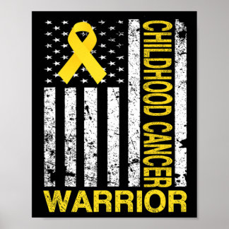 Childhood Cancer Warrior Awareness Usa Flag Golden Poster
