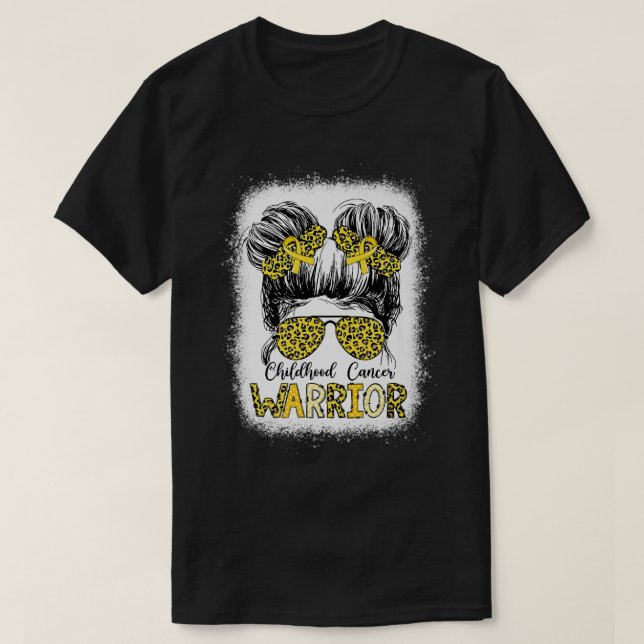 Childhood Cancer Warrior Bleached Gold Messy Bun L T-Shirt (Design Front)