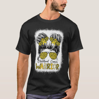 Childhood Cancer Warrior Bleached Gold Messy Bun L T-Shirt