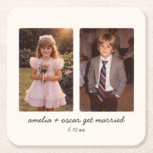 Childhood Photo Wedding Reception Cocktail Party Square Paper Coaster