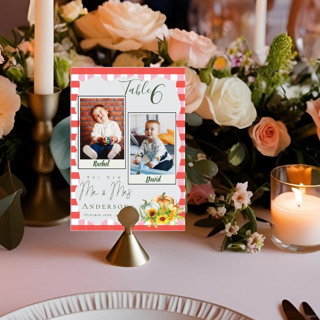 Childhood Photos Of Bride & Groom Pumpkin Wedding Table Number (Childhood Photos Of Bride & Groom Pumpkin Wedding Table Number)