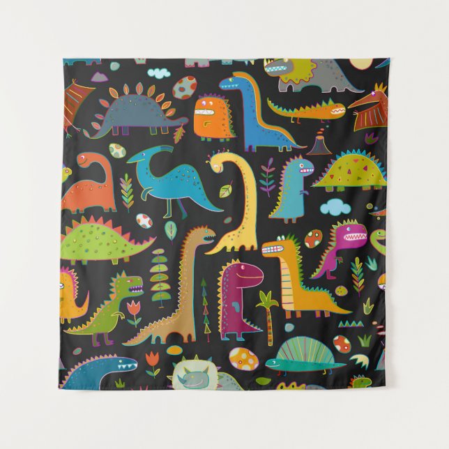 Childish Dinosaurs: Fun Seamless Pattern Tapestry (Front)