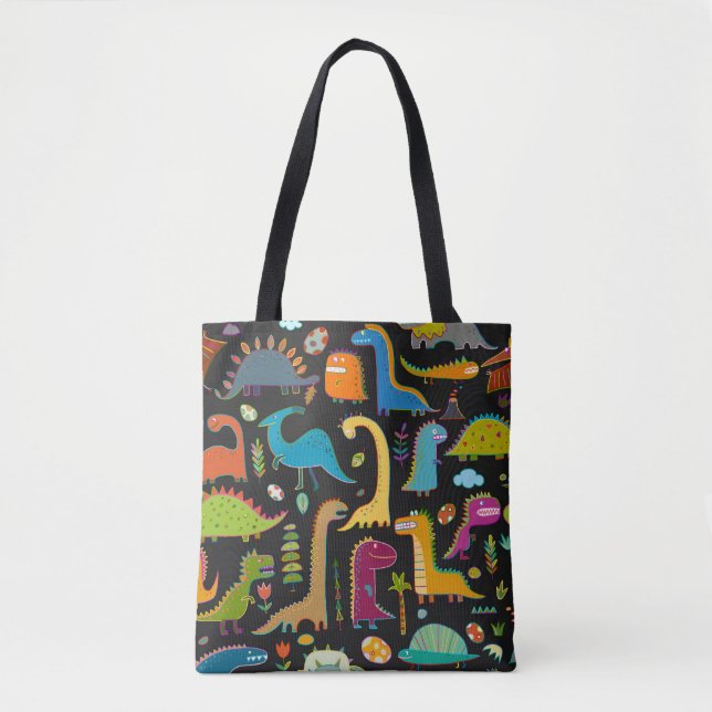 Childish Dinosaurs: Fun Seamless Pattern Tote Bag (Front)
