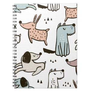 Childish dogs, hand drawn, trendy pattern. notebook