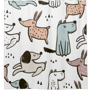 Childish dogs, hand drawn, trendy pattern. shower curtain
