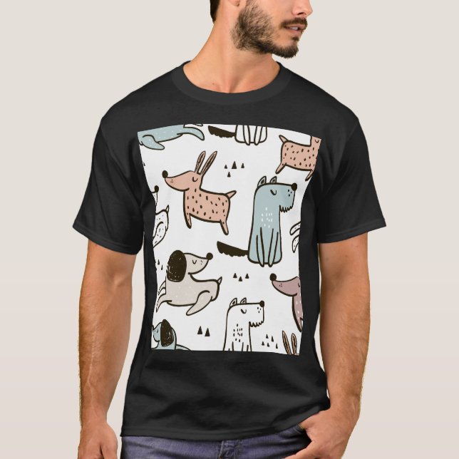 Childish dogs, hand drawn, trendy pattern. T-Shirt (Front)