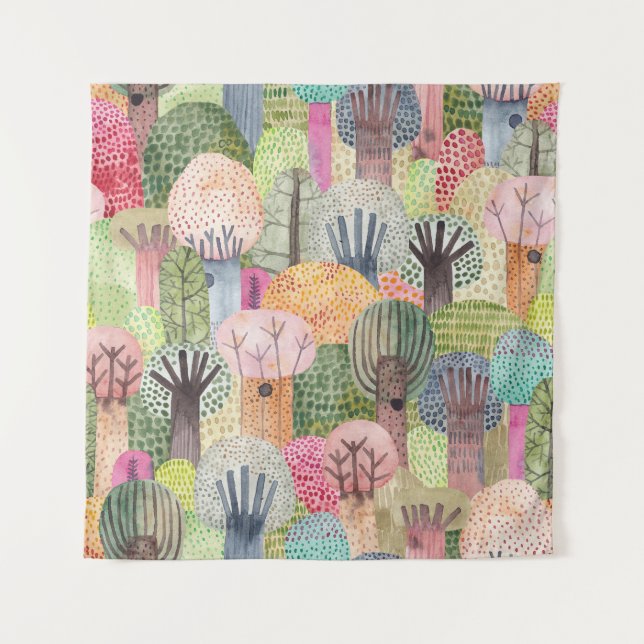 Childish Forest: Cute Watercolor Background. Tapestry (Front)