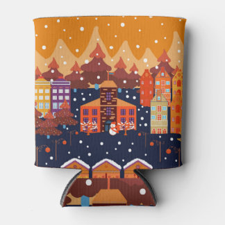Childish House Trees Scandinavian Pattern Can Cooler