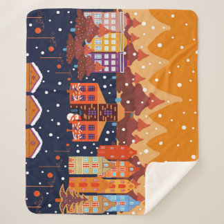 Childish House Trees Scandinavian Pattern Sherpa Blanket