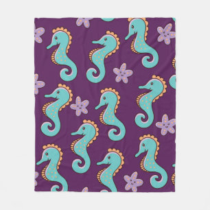 childish nautical seamless pattern with seahorses fleece blanket