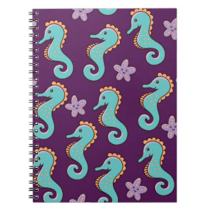 childish nautical seamless pattern with seahorses notebook