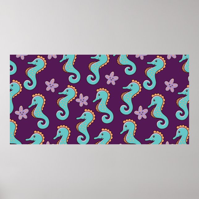 childish nautical seamless pattern with seahorses  poster (Front)