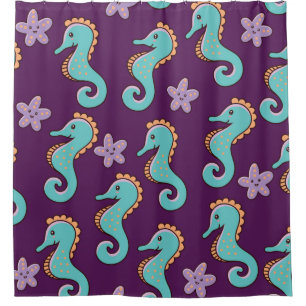 childish nautical seamless pattern with seahorses shower curtain