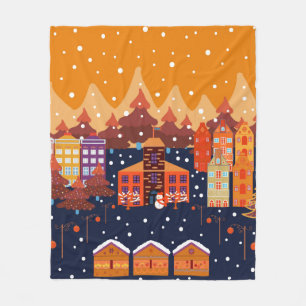 Childish pattern with house and trees. Scandinavia Fleece Blanket