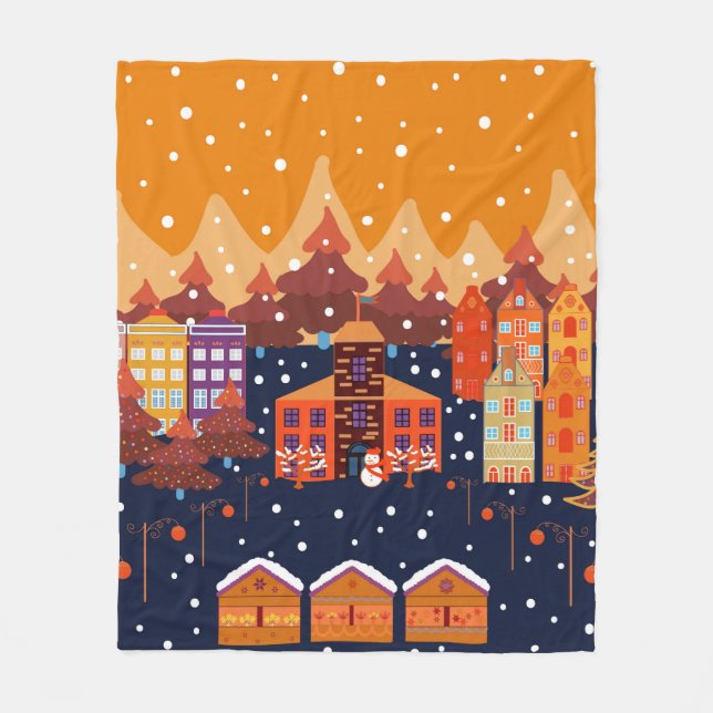 Childish pattern with house and trees. Scandinavia Fleece Blanket (Front)