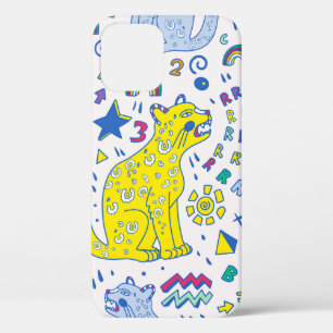 childish pattern with tiger,letters,rainbows,numbe iPhone 12 case