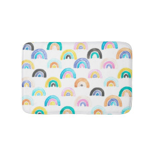 Childish Rainbow, Watercolor Kids Pattern. Bath Mat