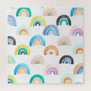 Childish Rainbow, Watercolor Kids Pattern. Jigsaw Puzzle