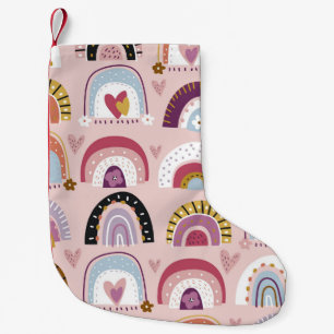 Childish Rainbows Flowers Hearts Pattern Small Christmas Stocking