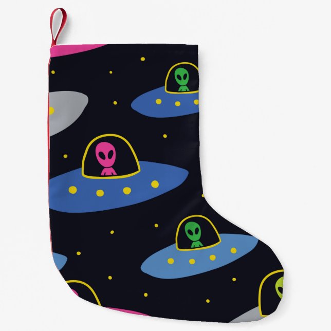 Childish seamless pattern with hand drawn cosmos u small christmas stocking (Front)