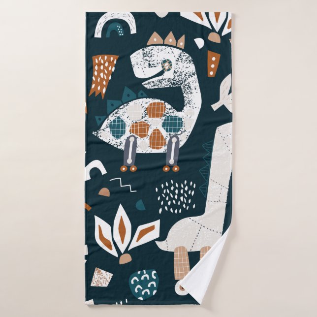 Childish seamless pattern with hand drawn dinosaur bath towel (Bath Towel)