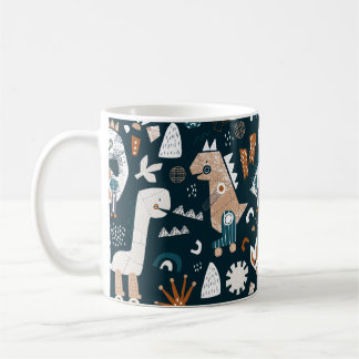 Childish seamless pattern with hand drawn dinosaur coffee mug