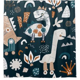 Childish seamless pattern with hand drawn dinosaur shower curtain