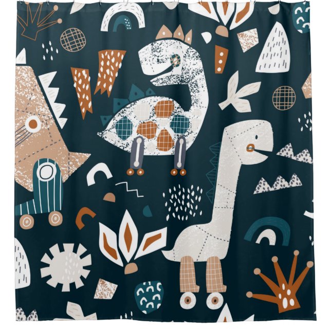 Childish seamless pattern with hand drawn dinosaur shower curtain (Front)