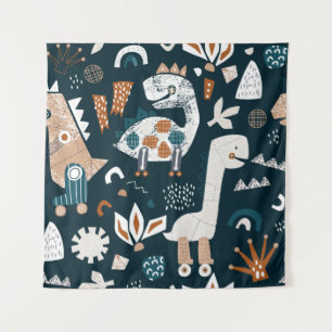 Childish seamless pattern with hand drawn dinosaur tapestry