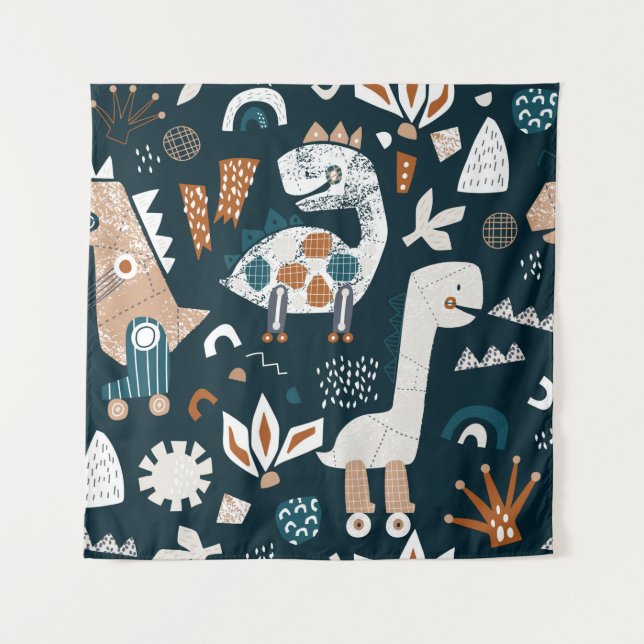 Childish seamless pattern with hand drawn dinosaur tapestry (Front)
