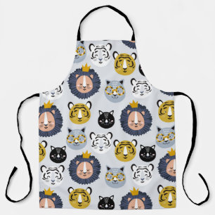 Childish seamless pattern with hand drawn lions ti apron