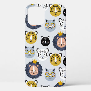 Childish seamless pattern with hand drawn lions ti iPhone 12 case