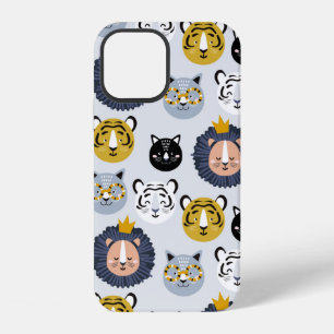Childish seamless pattern with hand drawn lions ti iPhone 12 case