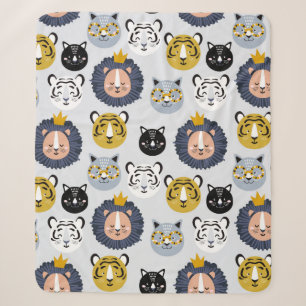 Childish seamless pattern with hand drawn lions ti sherpa blanket