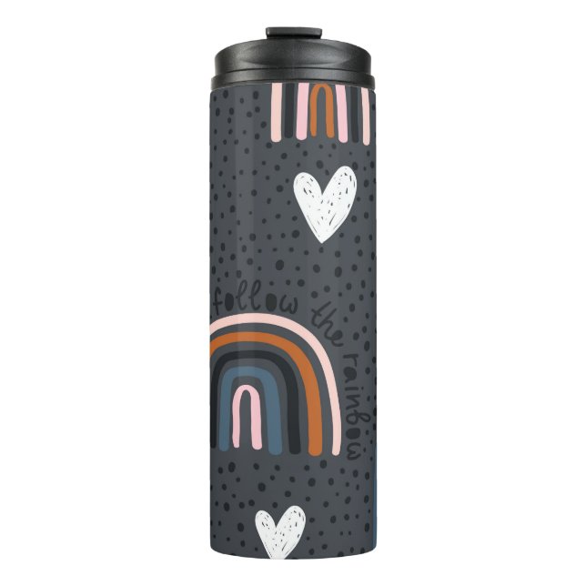 Childish seamless pattern with hand drawn rainbow, thermal tumbler (Front)