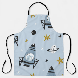 Childish seamless pattern with hand drawn space el apron