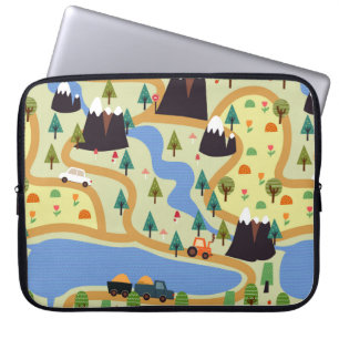 Childish seamless pattern with mountains, river, f laptop sleeve