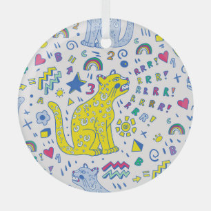 Childish Tiger and Rainbow Pattern Glass Tree Decoration