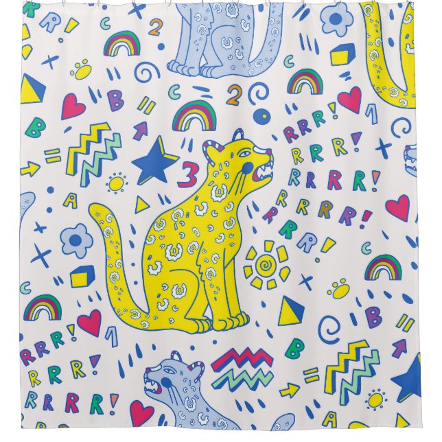 Childish Tiger and Rainbow Pattern Shower Curtain (Front)