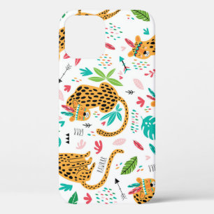 Childish Tribal Leopards Tropical Pattern iPhone 12 Case