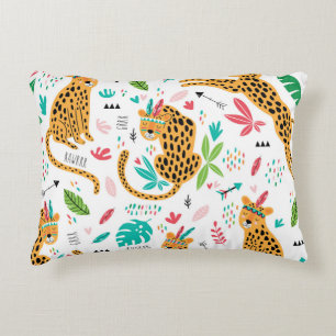 Childish Tribal Leopards Tropical Pattern Decorative Cushion