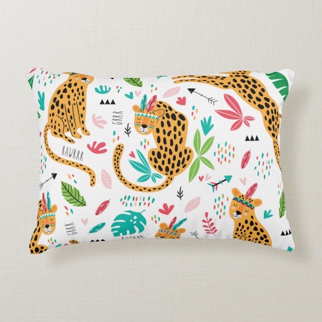 Childish Tribal Leopards Tropical Pattern Decorative Cushion (Front)