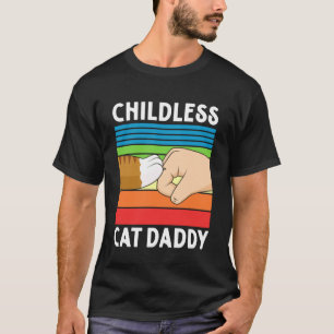 Childless Cat Daddy Retro Fist Bump Funny Cat Fath T-Shirt