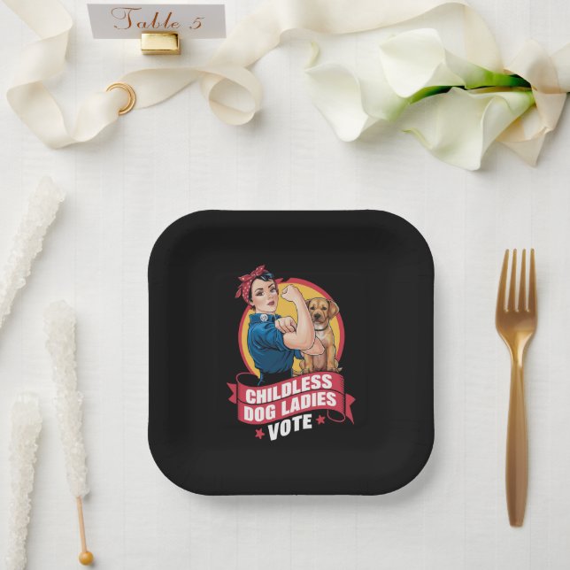 Childless Cat Ladies Vote Dog The Riveter Dog  Paper Plate (Wedding)